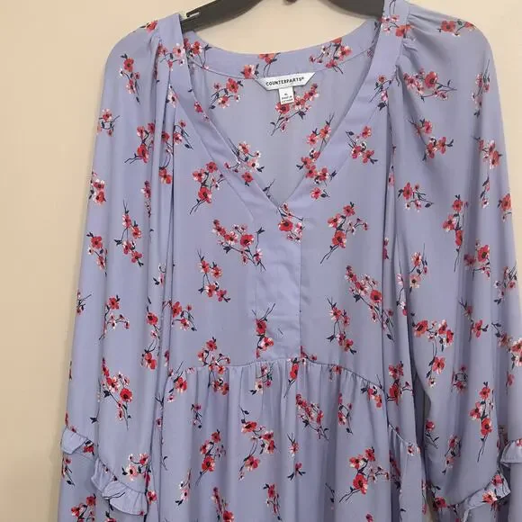 Counterparts Lilac Floral Blouse XL Ruffle Sleeve Peplum Top - Picture 2 of 8